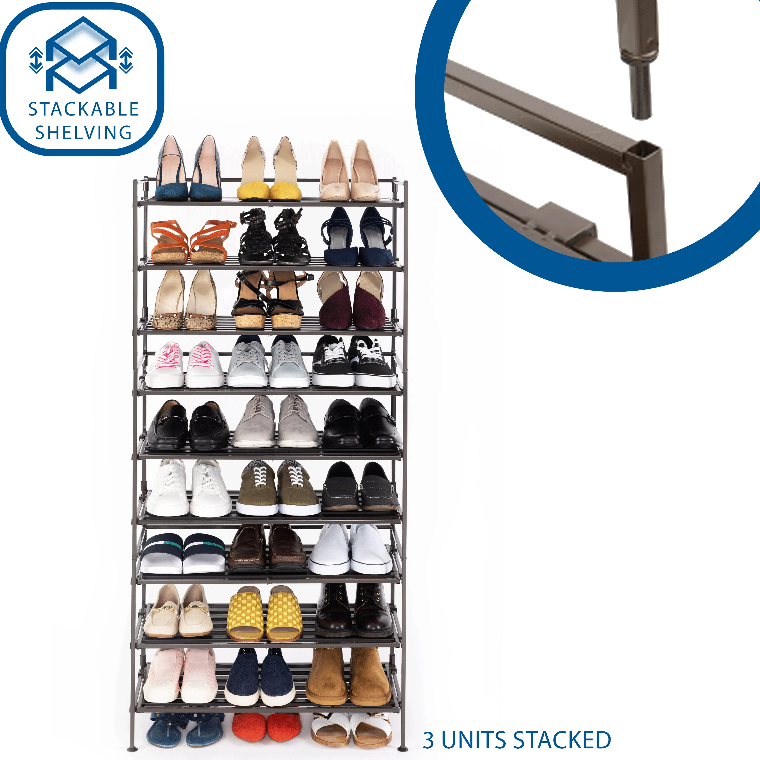 3-Tier Resin Slatted Shoe Rack, Espresso