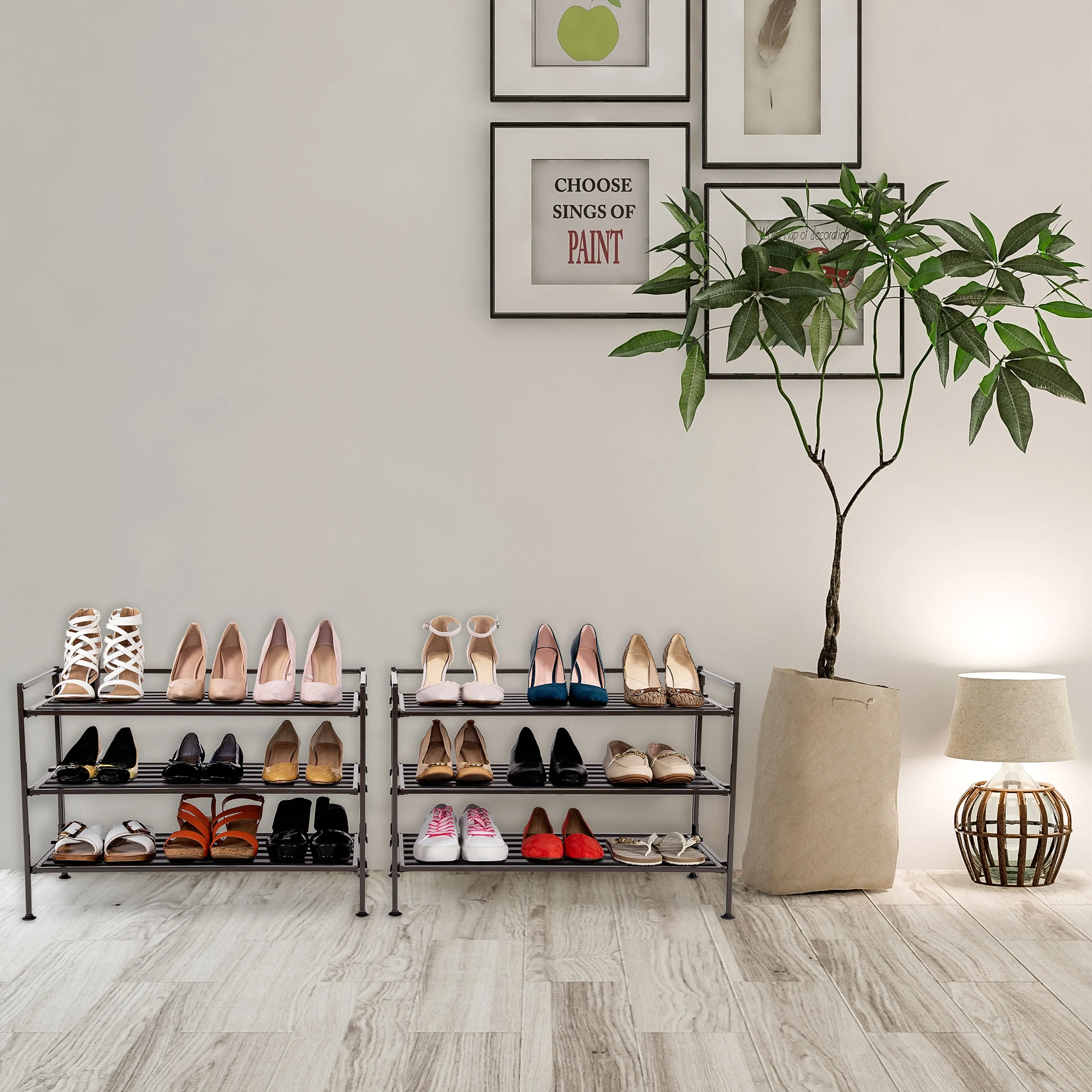 3-Tier Resin Slatted Shoe Rack, Espresso