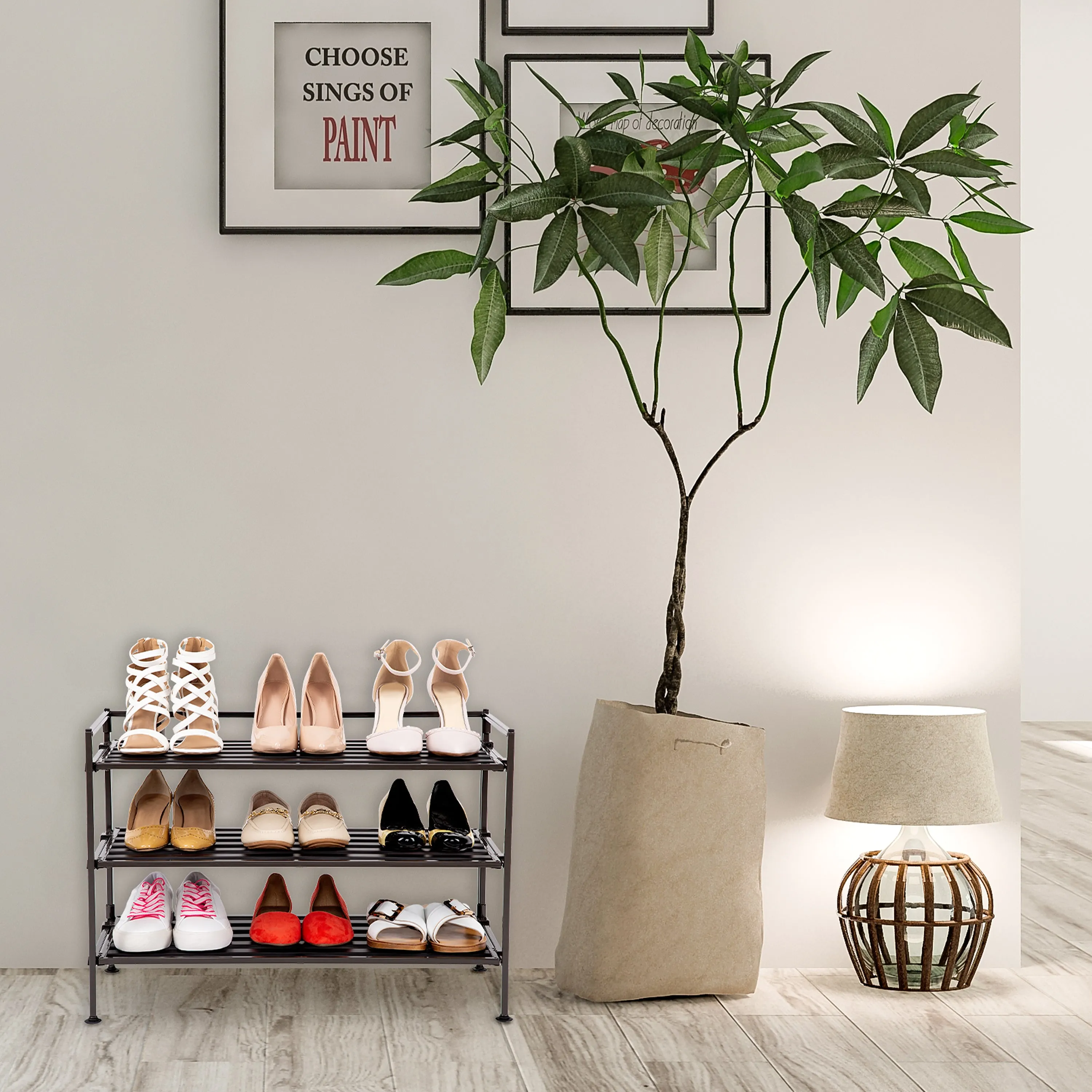 3-Tier Resin Slatted Shoe Rack, Espresso