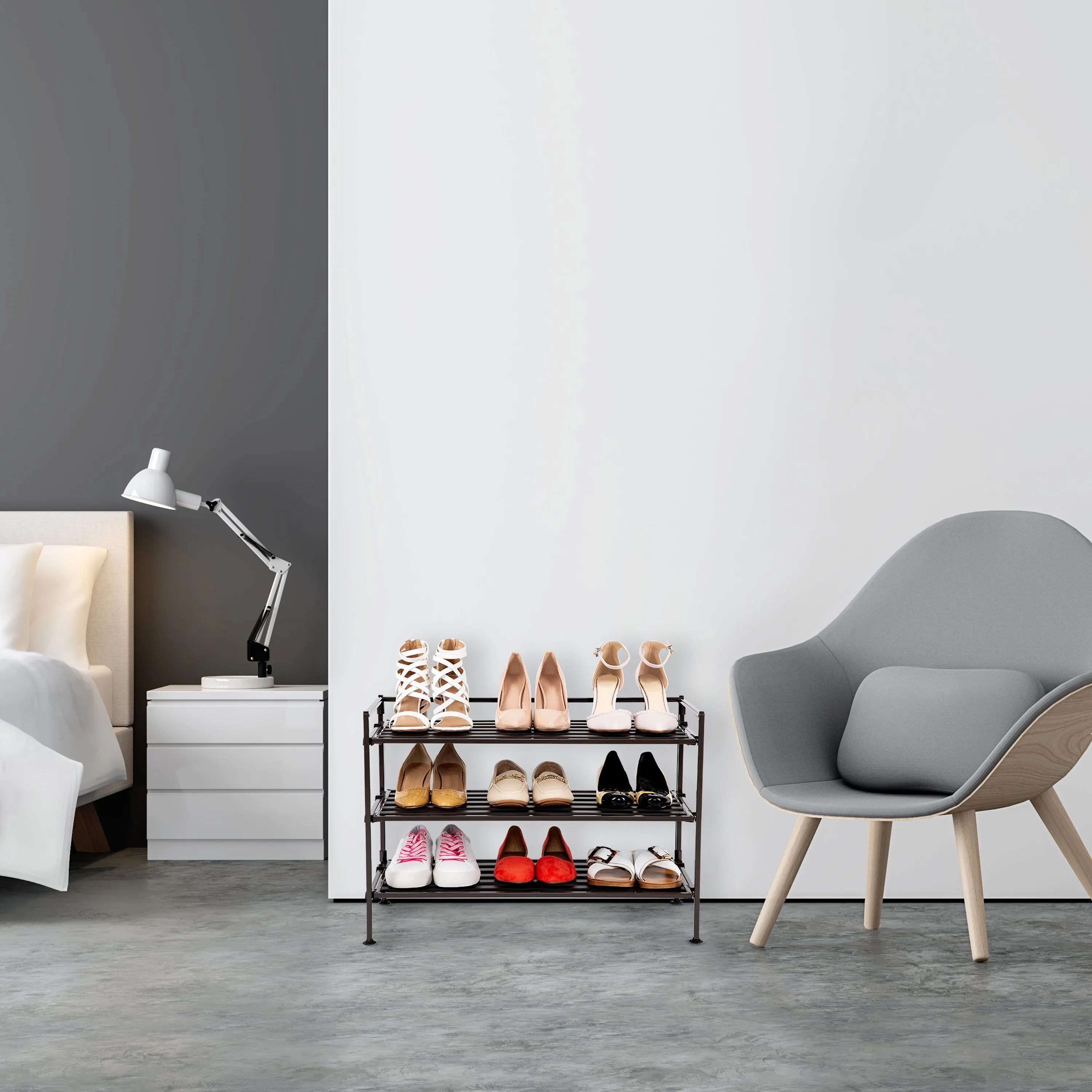 3-Tier Resin Slatted Shoe Rack, Espresso