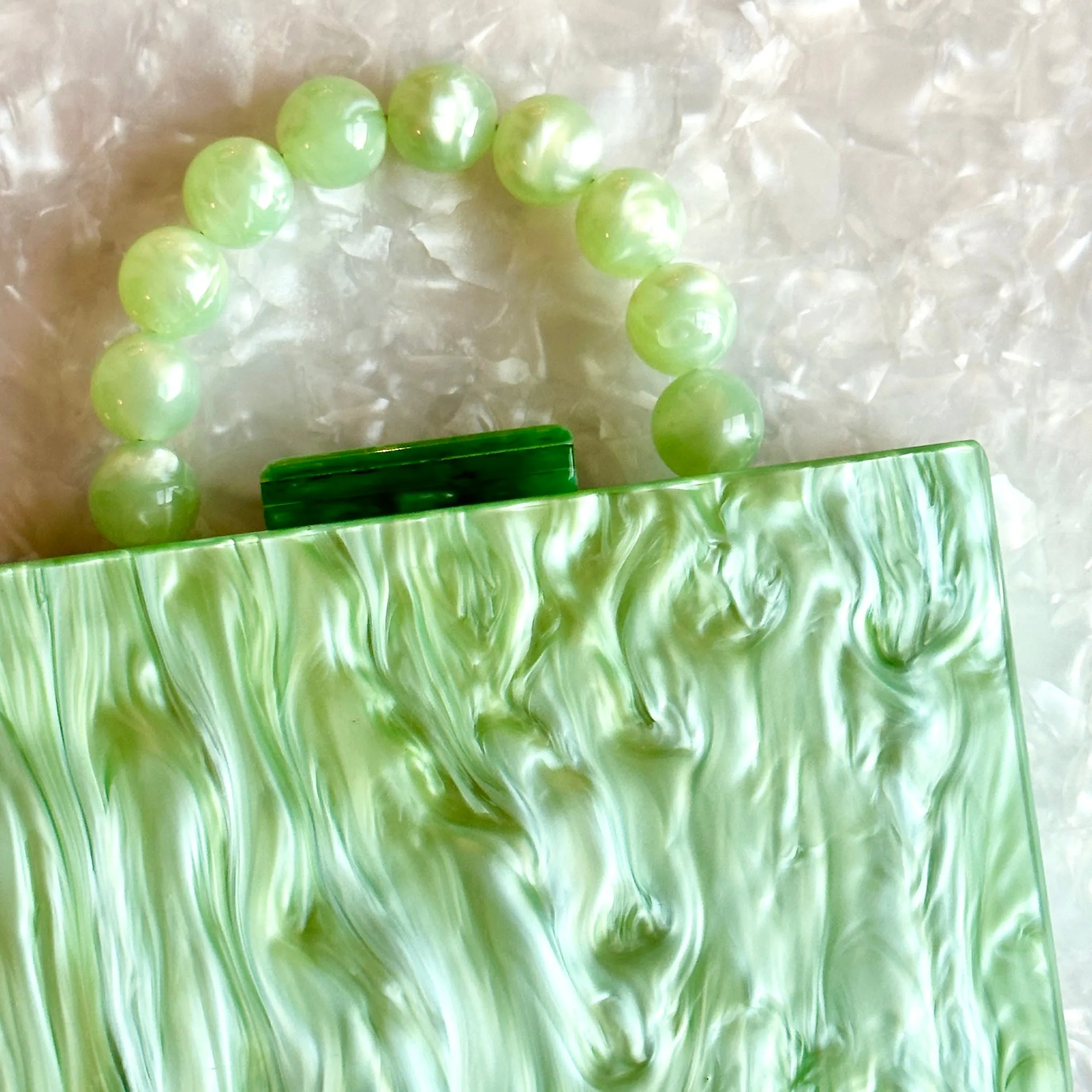 Acrylic Party Box in Celadon with Beaded Handle