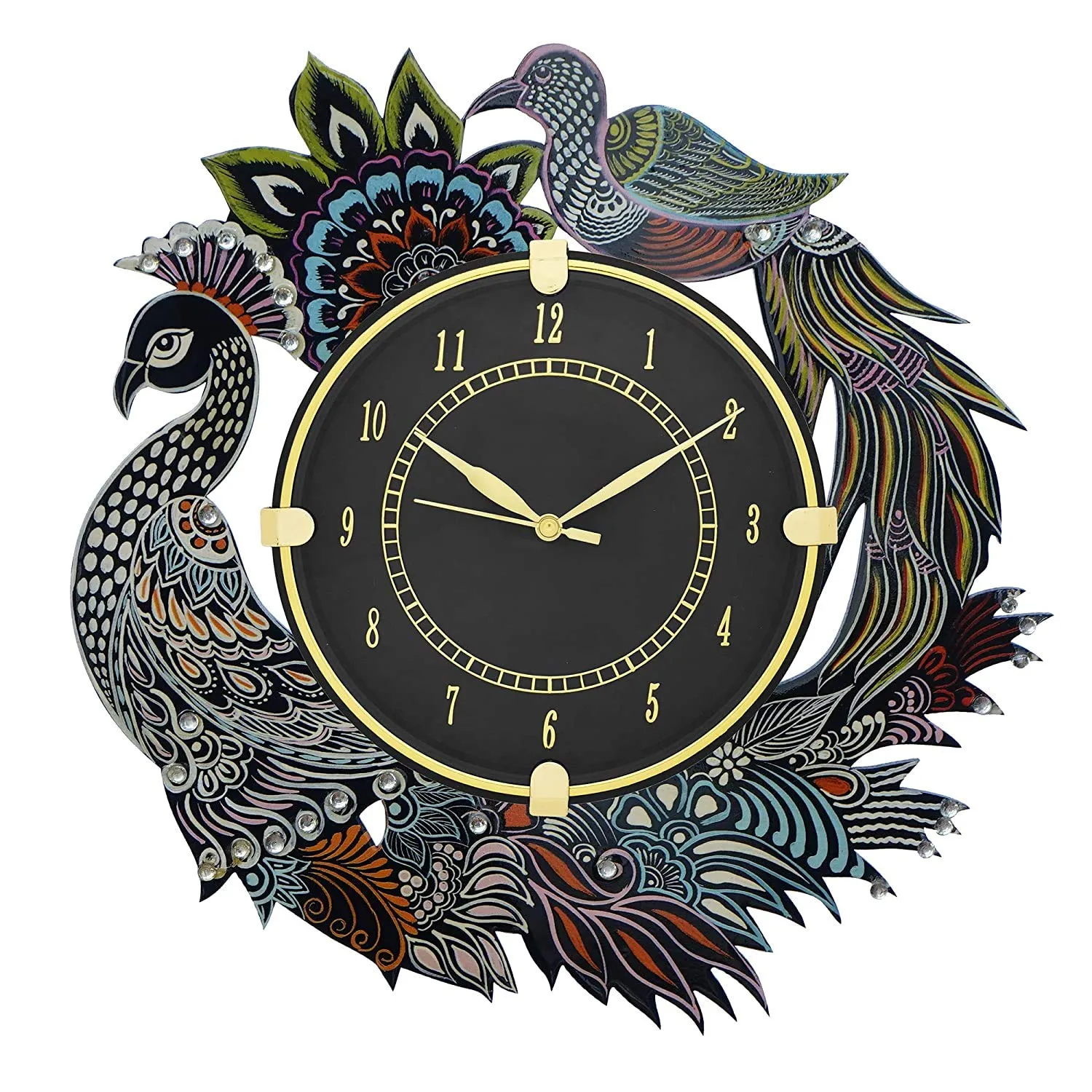Capio Art Wooden Peacock Wall Clock For Home Wall Decor Round Shape Handmade Wall Clock For Bedroom Office & Home (Black,Nanwxnanlxnanh Inch) - Analog, 33 X 33 Cm