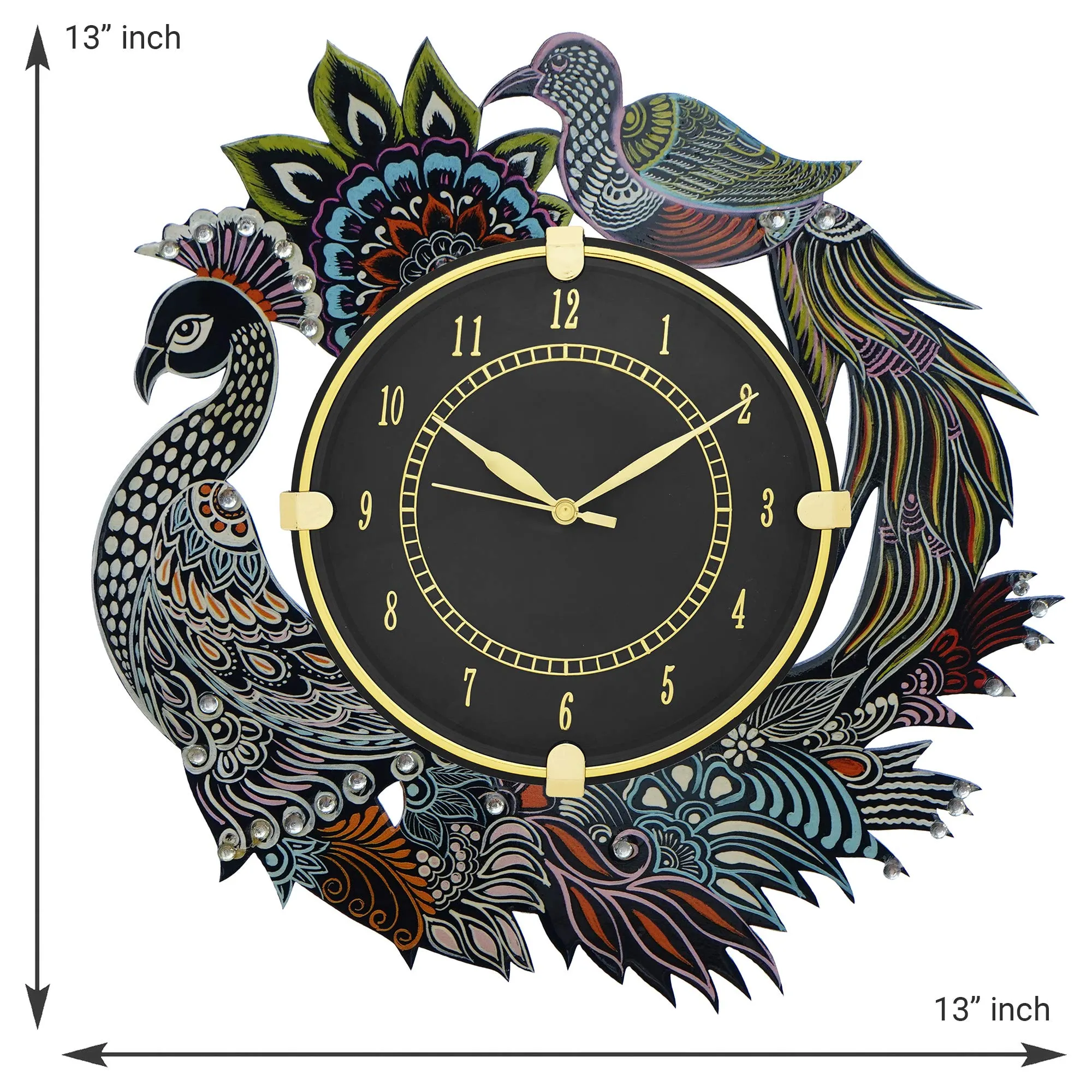 Capio Art Wooden Peacock Wall Clock For Home Wall Decor Round Shape Handmade Wall Clock For Bedroom Office & Home (Black,Nanwxnanlxnanh Inch) - Analog, 33 X 33 Cm