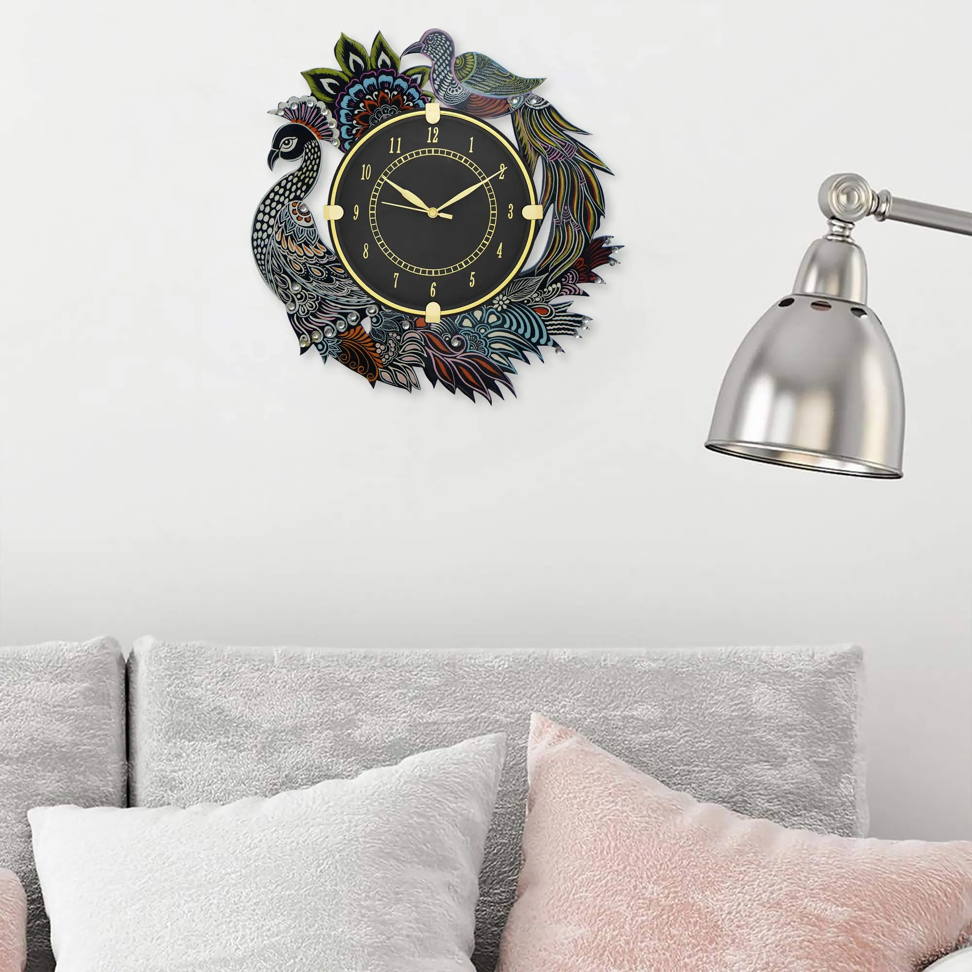 Capio Art Wooden Peacock Wall Clock For Home Wall Decor Round Shape Handmade Wall Clock For Bedroom Office & Home (Black,Nanwxnanlxnanh Inch) - Analog, 33 X 33 Cm