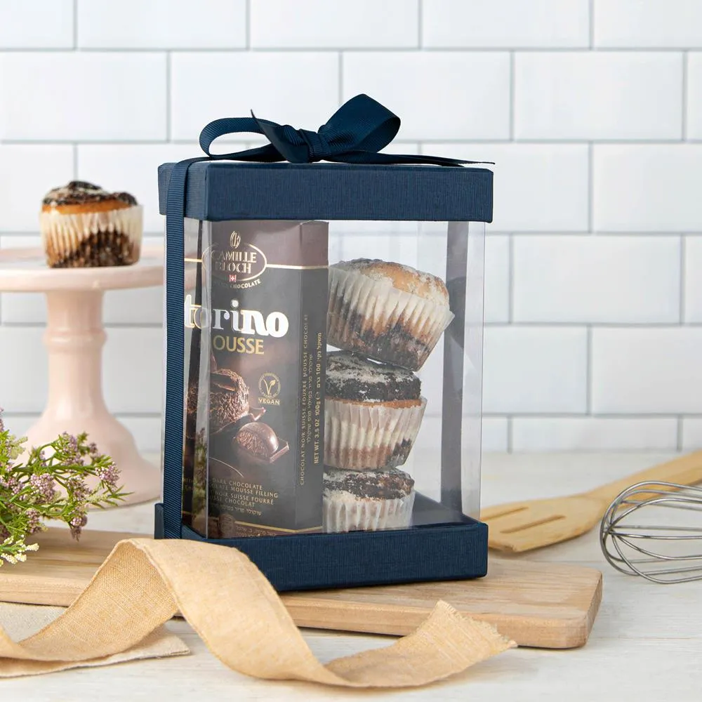 Clear Navy Blue 7x5x3 Gift Boxes 6 Pack Bakery Boxes With Base Lid & Ribbon