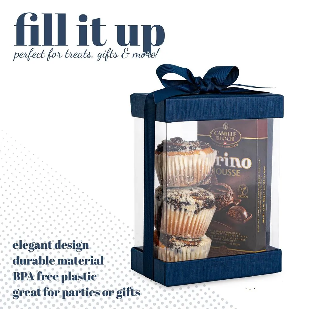 Clear Navy Blue 7x5x3 Gift Boxes 6 Pack Bakery Boxes With Base Lid & Ribbon