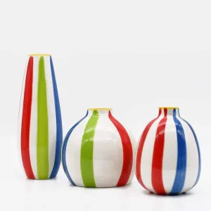 Ensemble de 3 vases rayés multicolores