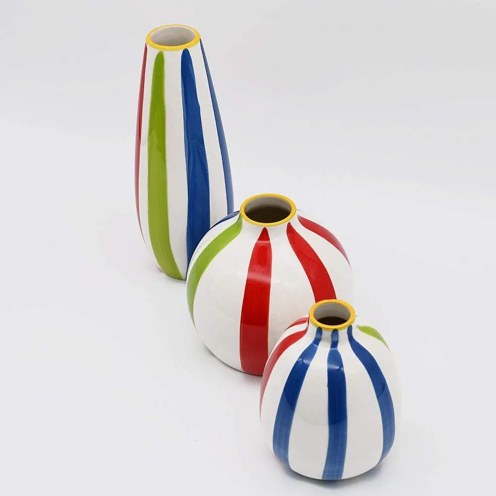 Ensemble de 3 vases rayés multicolores