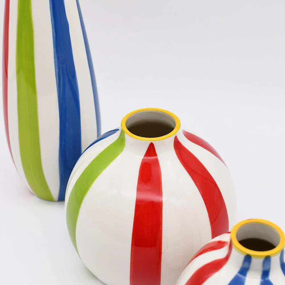 Ensemble de 3 vases rayés multicolores