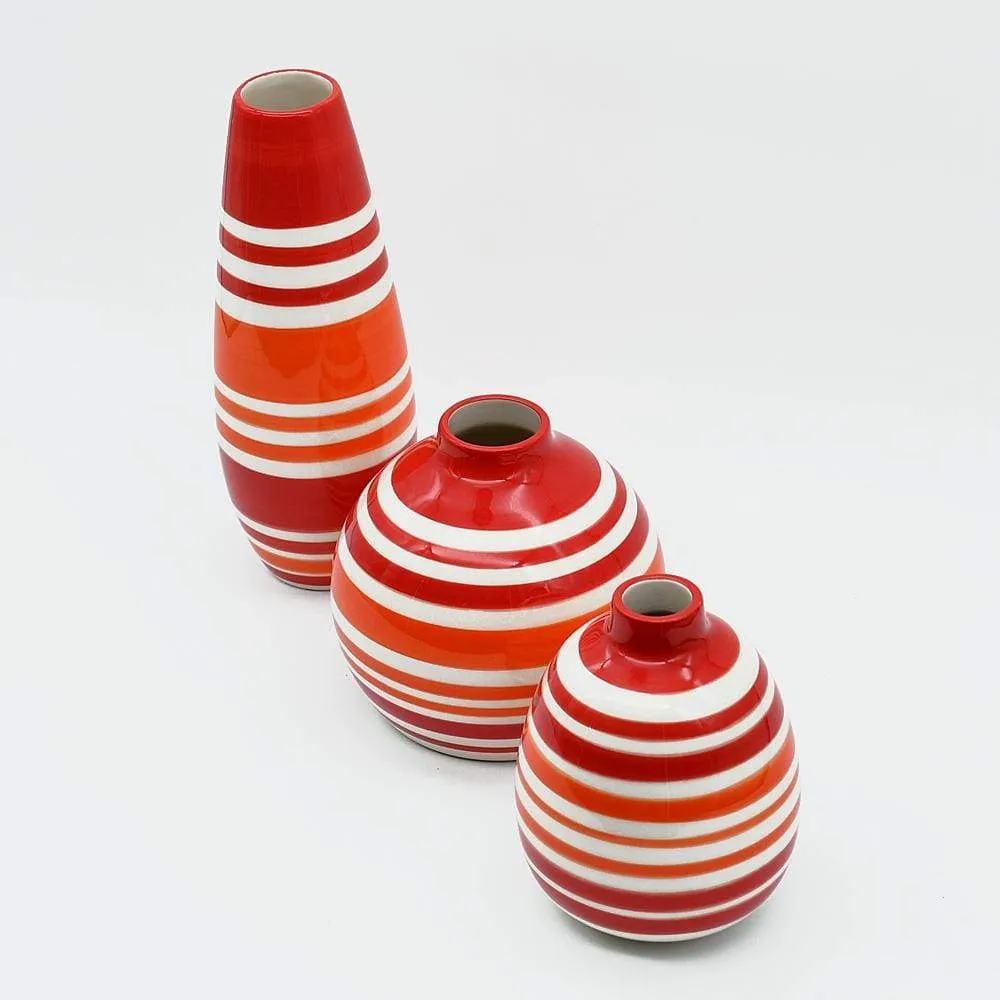 Ensemble de 3 vases rayés rouges