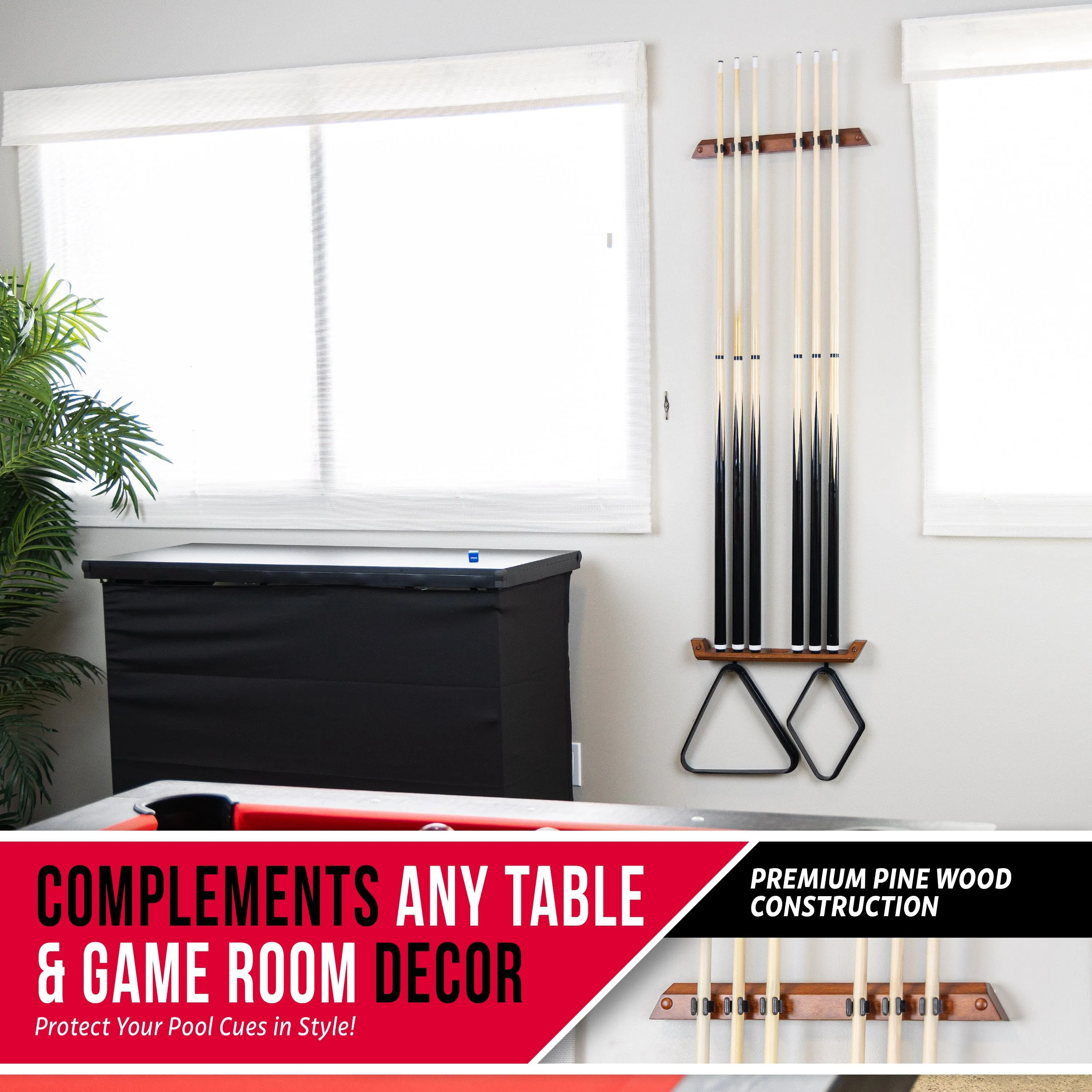 GoSports Wall Mounted Pool Cue Stick Holder - Brown