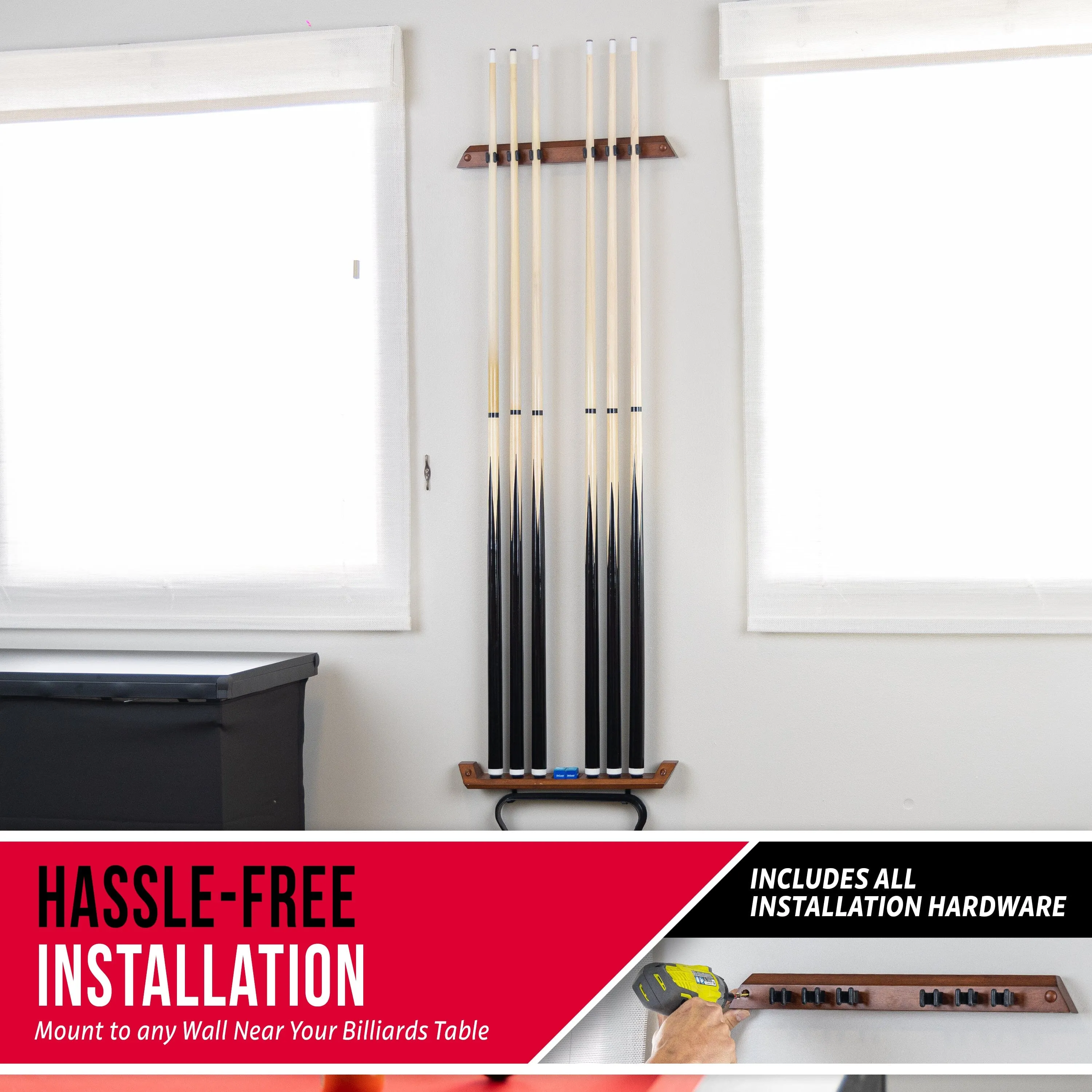 GoSports Wall Mounted Pool Cue Stick Holder - Brown
