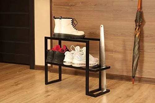 INDIAN DECOR. 12501 Modern Shoe Rack Entryway, Entryway Shoe Organization, Shelf For Shoe Metal, Small Shoe Rack, Boot Rack, Boot Stand - Black