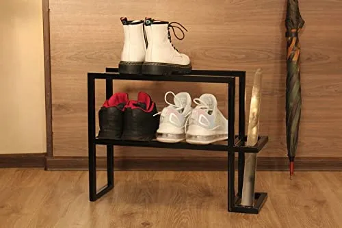 INDIAN DECOR. 12501 Modern Shoe Rack Entryway, Entryway Shoe Organization, Shelf For Shoe Metal, Small Shoe Rack, Boot Rack, Boot Stand - Black
