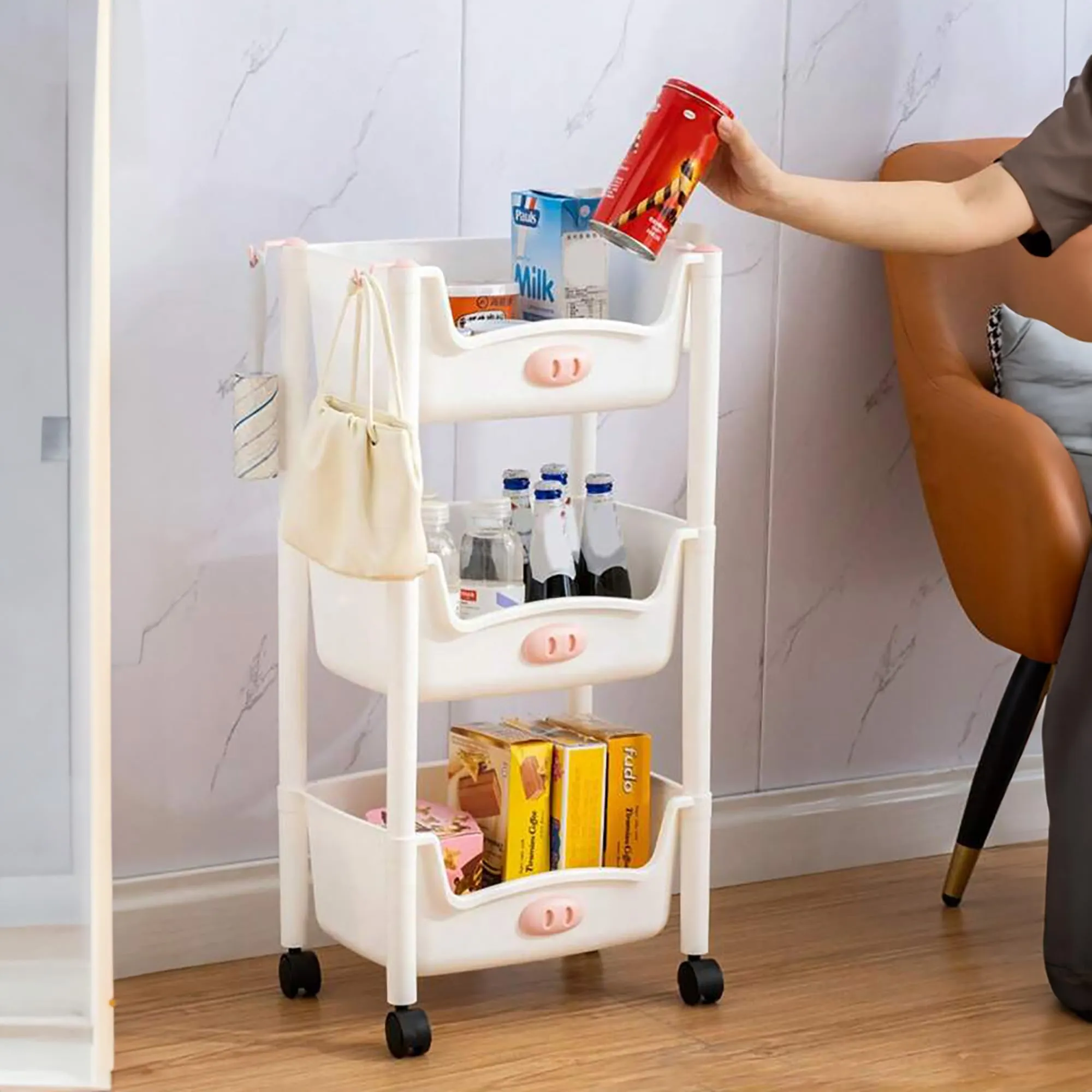Kuber Industries 3-Layer Rack for Storage | Slim Storage Organizer Rack | Laundry Organizers and Storage Racks | Side Rack for Kitchen - White