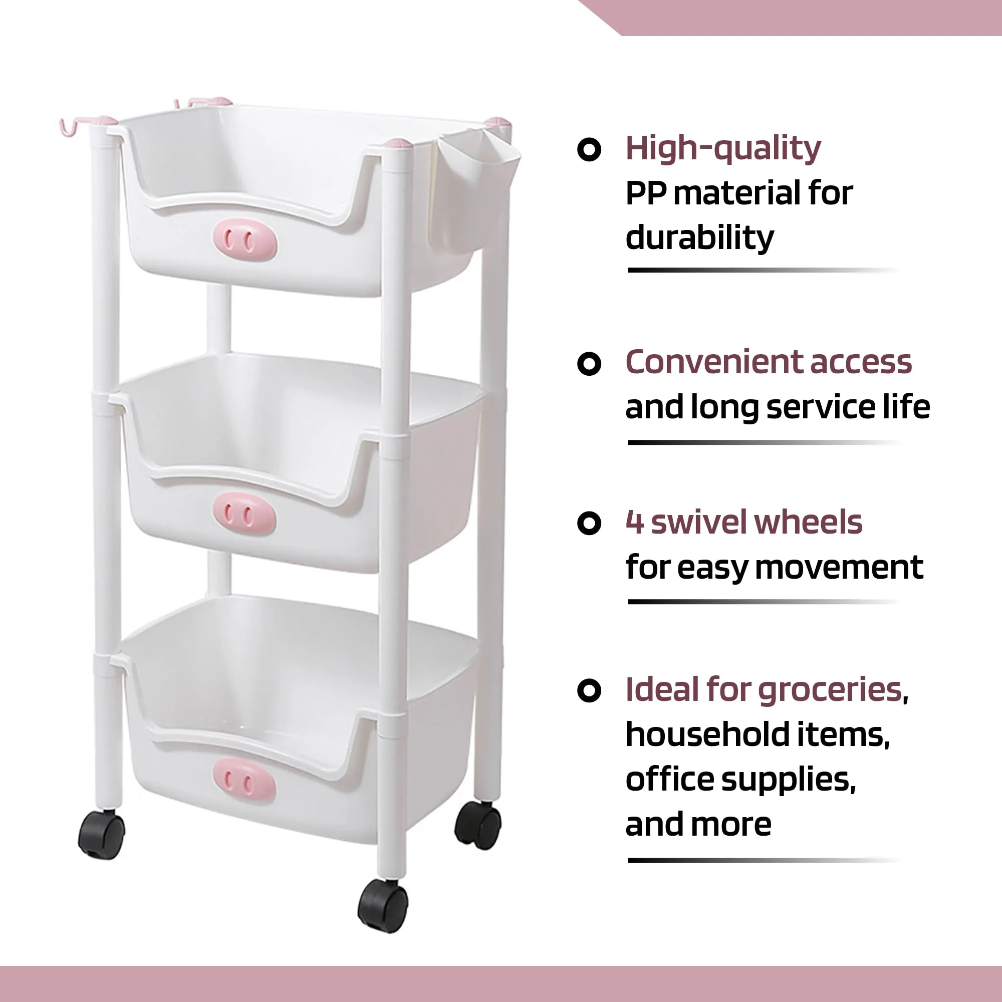 Kuber Industries 3-Layer Rack for Storage | Slim Storage Organizer Rack | Laundry Organizers and Storage Racks | Side Rack for Kitchen - White