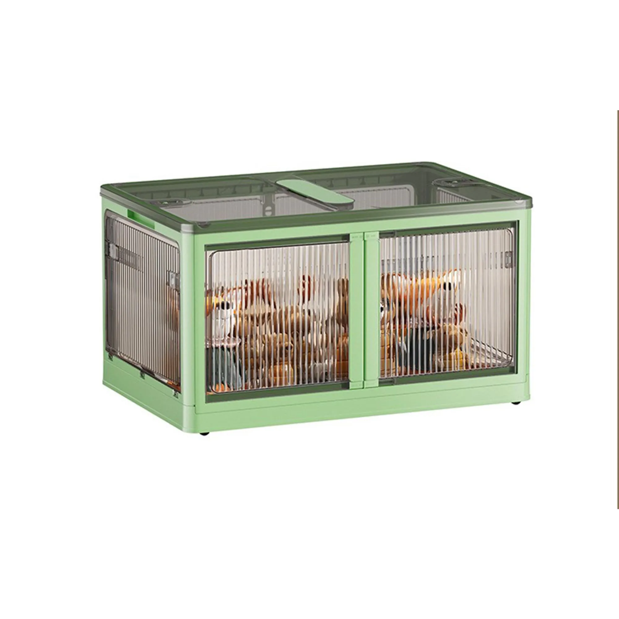 Kuber Industries Pack of 4 Stackable Storage Box With Double Door | Foldable Storage Box With Lid & Wheel | Collapsible Storage Bin for Closet Organizers & Storage | XM9003G | Green