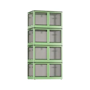Kuber Industries Pack of 4 Stackable Storage Box With Double Door | Foldable Storage Box With Lid & Wheel | Collapsible Storage Bin for Closet Organizers & Storage | XM9003G | Green