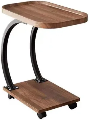 Meneflix Wood C Shaped End Table Round Corner, 2-Tier Side Table With Storage Shelf Large Tv Snack Tray Ideal For Couch, Sofa Slide Under, Bedside, Small Spaces, Rustic Vintage Style