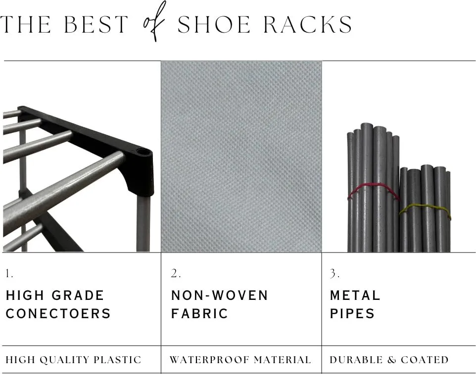 PHILOSHOP Multipurpose 8-Tiers Shoe Rack with Dustproof Zip Cover, Multiuse Wide Space Storage Rack Made by Non Woven Fabric for footwear, Toys, Clothes (8 Shelves, Grey)