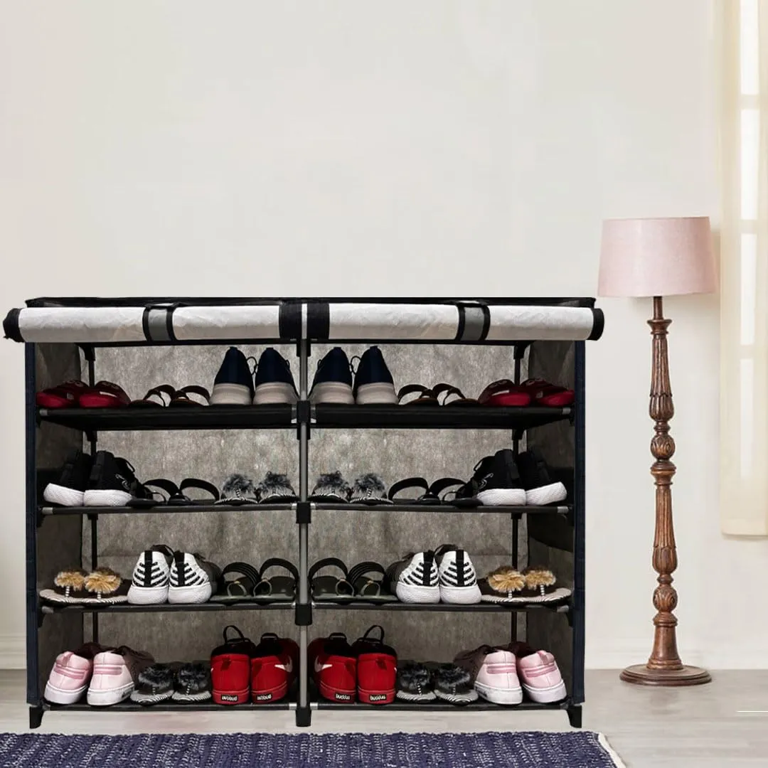 PHILOSHOP Multipurpose 8-Tiers Shoe Rack with Dustproof Zip Cover, Multiuse Wide Space Storage Rack Made by Non Woven Fabric for footwear, Toys, Clothes (8 Shelves, Grey)