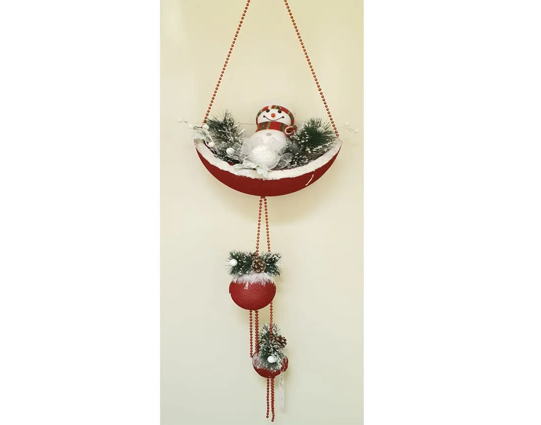 Snowman in red velvet basket