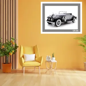 Vintage Car, Old Car White Photo Frame with Laminated Digital Print Poster for Home and Office Wall Decor | Home Decor (14x18 Inch, 1Pcs)
